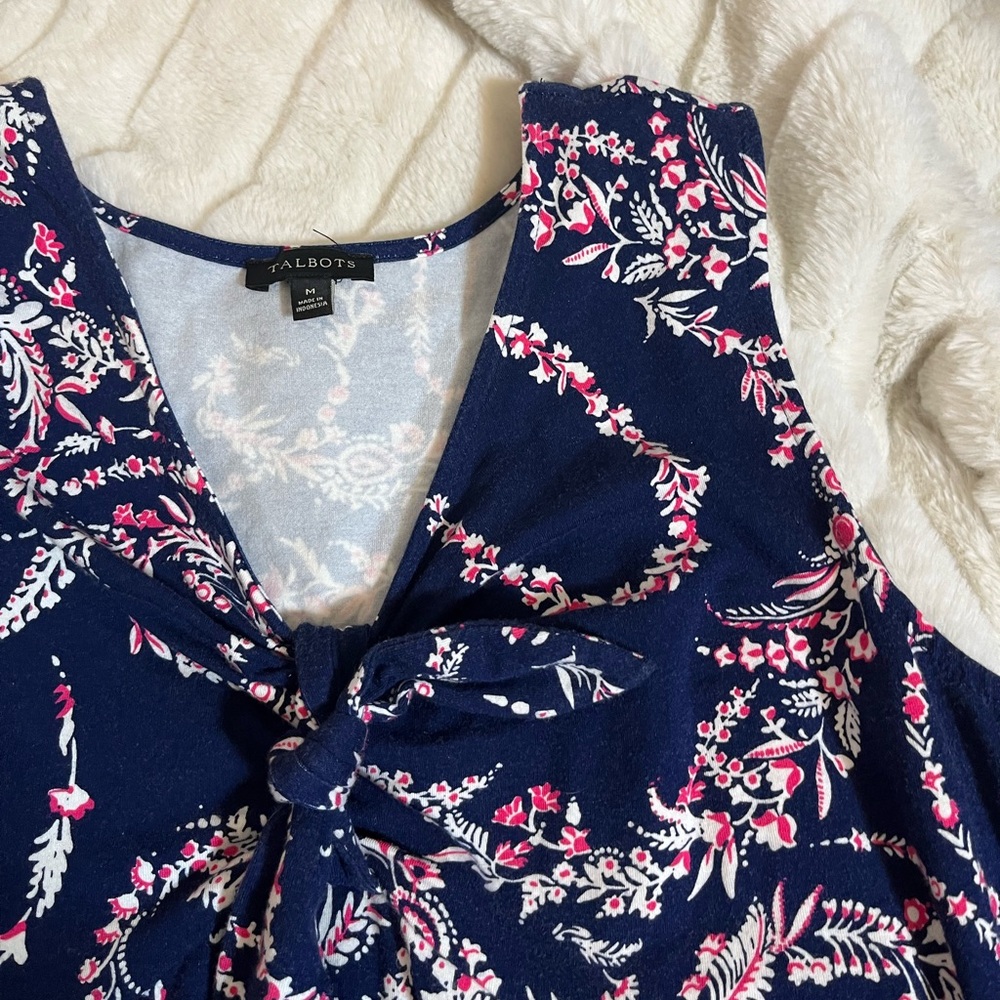 Talbots M V Neck Preppy Blue Pink Maxi Casual Spring Summer Weekend Dress City